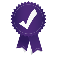 An achievement ribbon with a checkmark on it